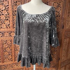 Women's Crushed Velvet Ruffle Hem Top - Gray